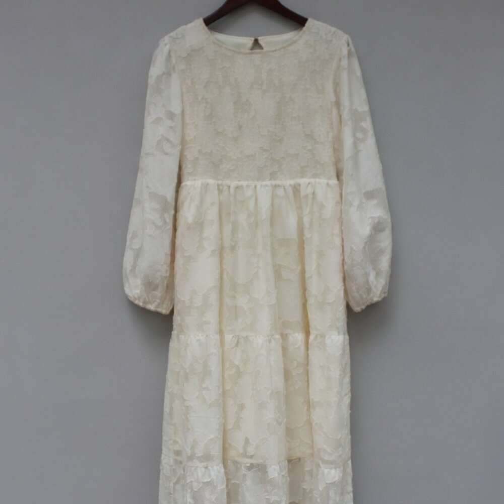 Romantic Boho Floral Jacquard Smocked Maxi Dress medium